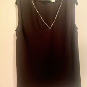 RW&CO. Black Sleeveless Blouse with Embellished Neckline